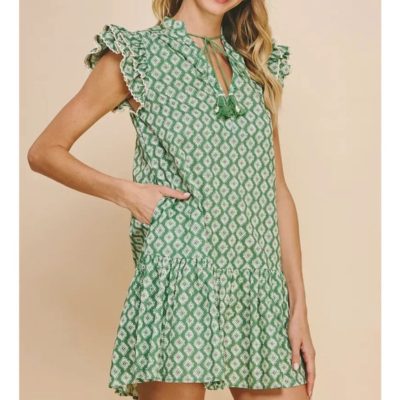 Block Print Ruffle Sleeve Mini Dress - Picture 2 of 6